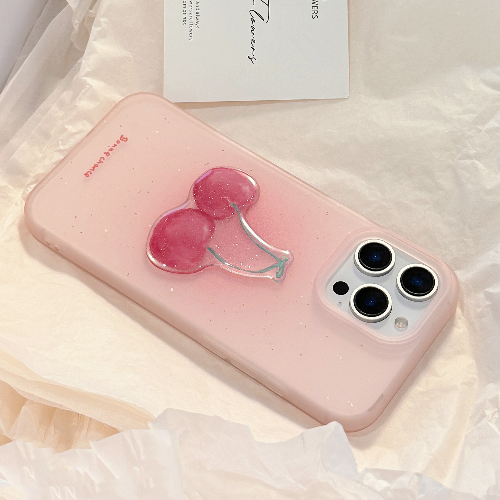 立体闪粉樱桃苹果16手机壳甜美小众iphone15promax适用14软11发