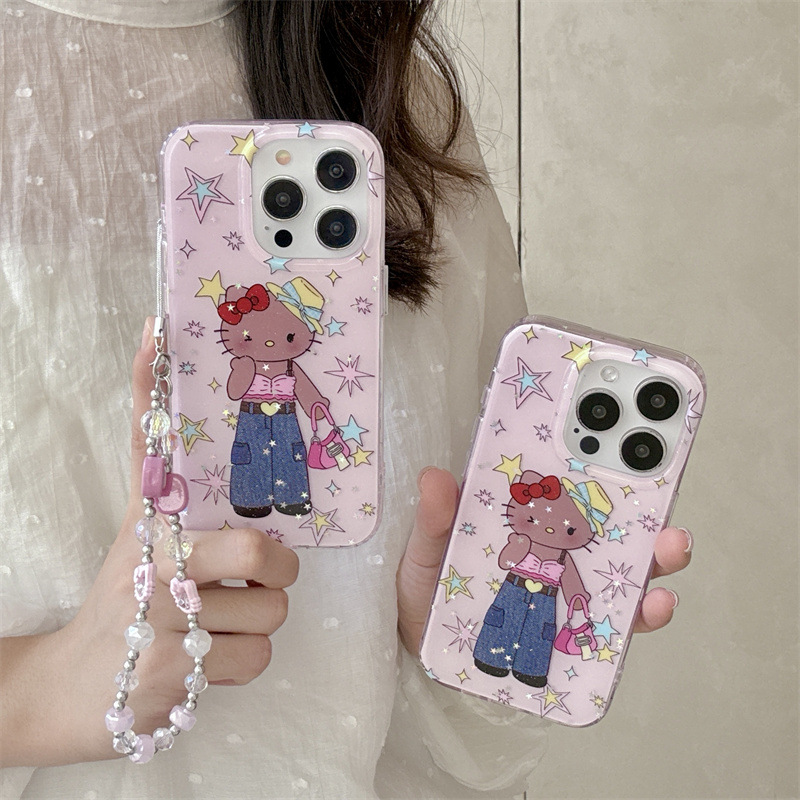 闪片彩色星星长腿KT链条适用iPhone16苹果15ProMax/14/13手机壳女