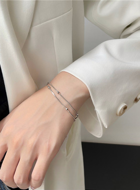 双层蛇骨链小圆球手链女小众简约韩国ins冷淡风闺蜜手饰品D1000