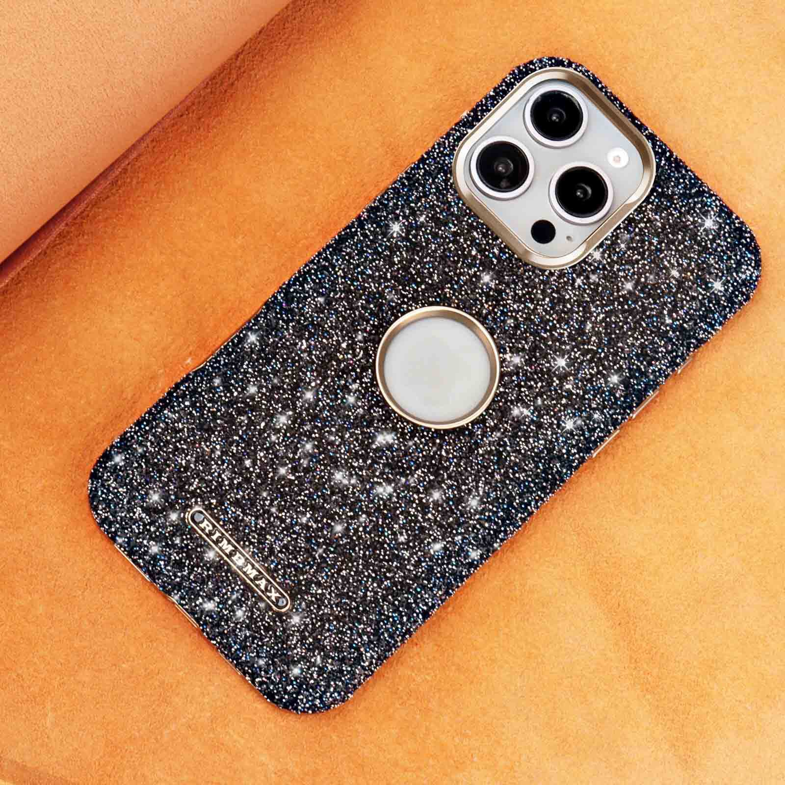 适用iPhone16ProMax潮女宝石闪粉手机壳苹果15 14 13 12电镀磁吸magsafe壳镂空漏标皮套17Air保护套
