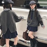 女童学院风秋季套装2025新款假两件卫衣百褶裙两件套中大童洋气潮，童装休闲套装，祺儿童装