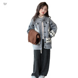 女童2025年秋冬新款韩版卡通钩花针织开衫中大童春秋时髦毛衣外套，童装毛衣，祺儿童装