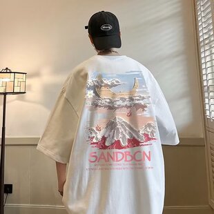 宽松短袖 大码 t恤款 夏季 5分体恤 美式 潮牌潮流青少年半袖 新款