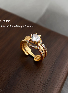 一款两戴法式轻奢微镶锆石食指戒小众设计经典戒指时尚气质指环