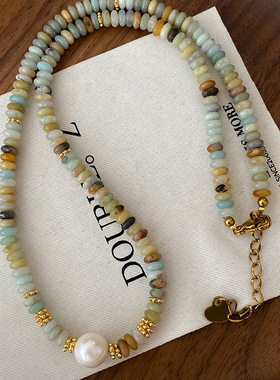 琉璃珍珠项链天然石算盘珠手作小众百搭锁骨链个性简约高级感颈链