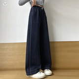 女童2025年秋季新款休闲牛仔阔腿裤波浪纹春秋初中生长裤直筒裤潮，童装裤子，祺儿童装