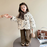女小童冬季夹棉外套2025新款棉衣女花边秋冬碎花棉服儿童上衣，童装外套，祺妙童装