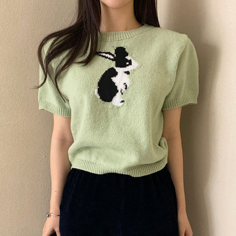 夏季小个子针织衫小众短袖兔子