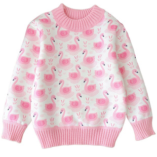 外贸出口清仓中小女儿童装加绒毛衣秋冬季新款天鹅公主针织打底衫