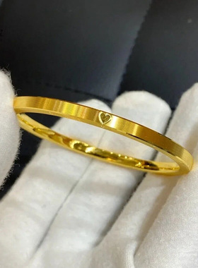 沙金年轮爱心520手镯数字时钟手环拉丝素圈金镯子送女友婚嫁婚庆