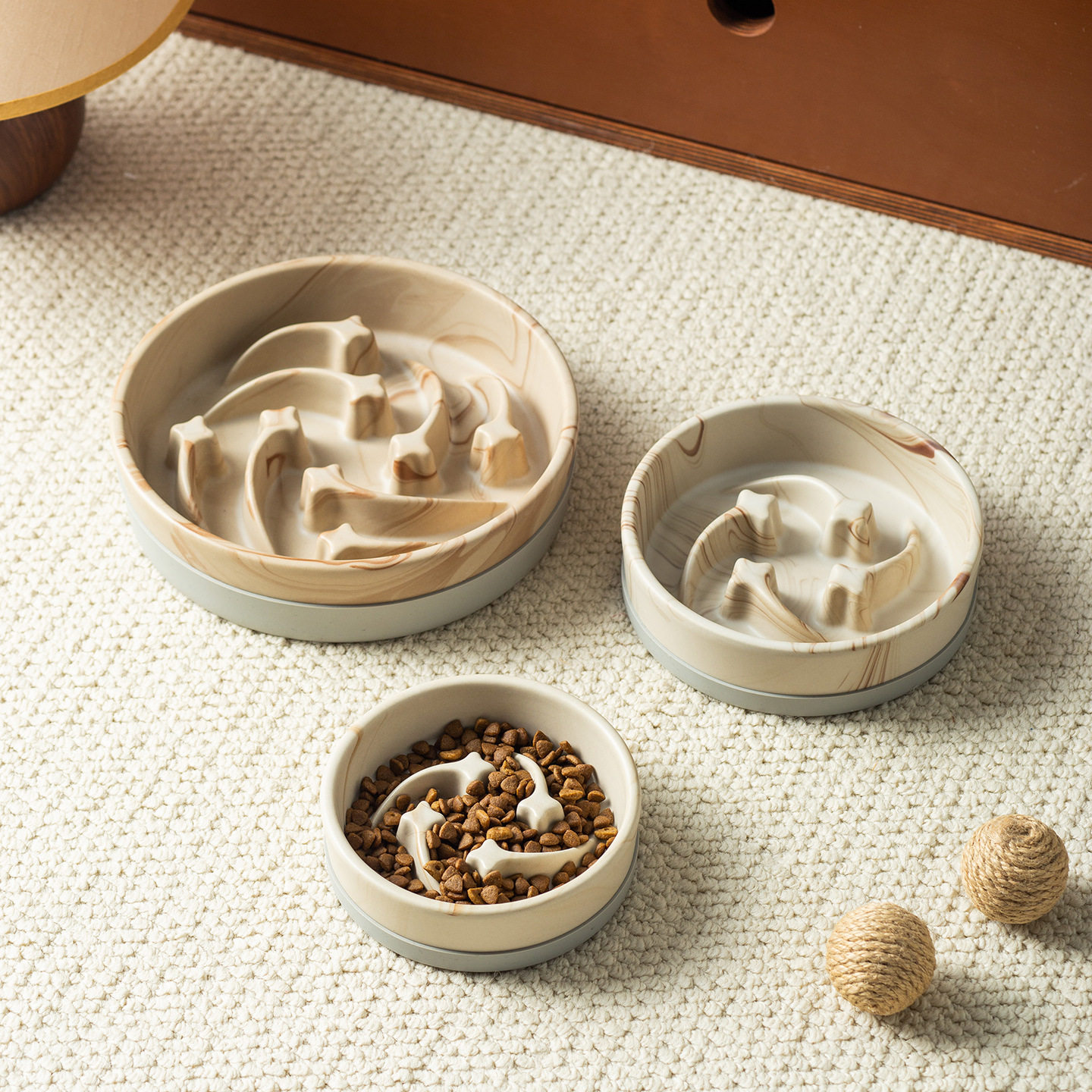 大理石纹流星慢食碗带硅胶圈家用防打翻宠物碗陶瓷猫狗碗防滑防噎图片