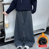 女童休闲格子裤加绒加厚2025年新款中大童阔腿裤直筒裤洋气拖地裤，童装裤子，祺儿童装