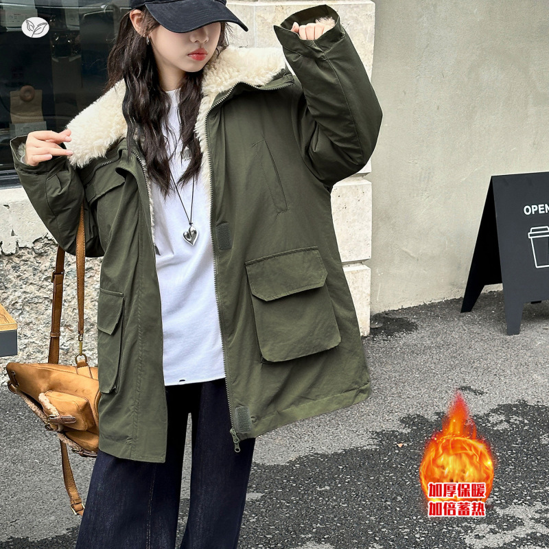 女童2025年秋冬新款时尚加绒加厚风衣外套女大童户外保暖夹克棉衣，童装外套，祺儿童装