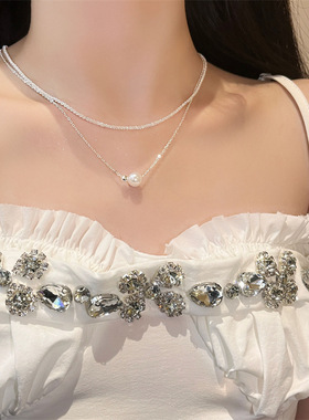 双层叠戴珍珠项链女款气质级设计感小众颈链锁骨链2023新款爆款