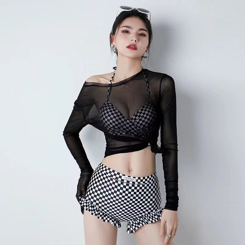 泳衣女千鸟格比基尼三件套