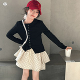 女童裙子套装春秋款2025新款针织开衫波点半身裙两件套中大童甜美，童装休闲套装，祺儿童装