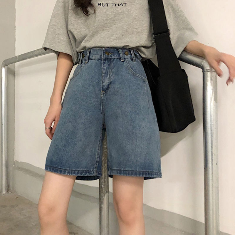 夏季新款韩版复古腰直筒牛仔短裤牛仔裤