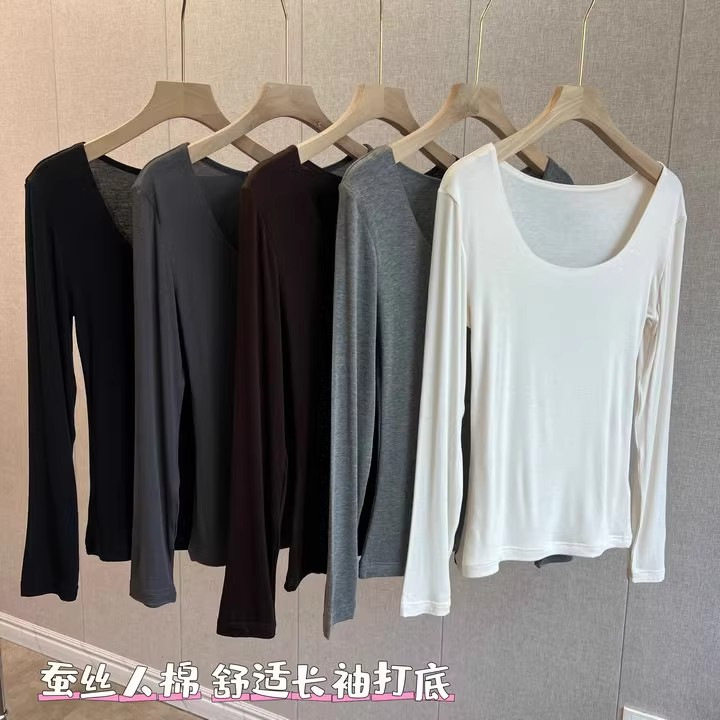 mao弹力长袖T恤女打底长袖桑蚕丝