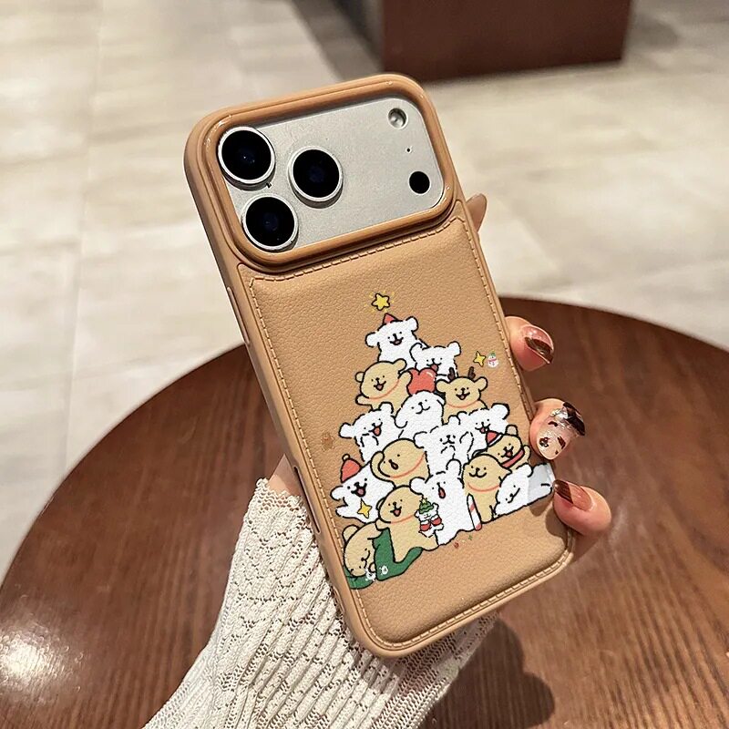 圣诞树小狗适用苹果16/17Promax手机壳IP15鼓包皮纹1