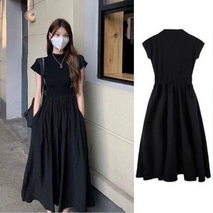 小个子显瘦法式 级感气质赫本风黑色短袖 连衣裙子女夏季 新款 长裙