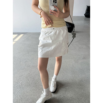 【王专辑】美式休闲松紧腰工装短裙女春夏显瘦A字包臀半身裙WQ213