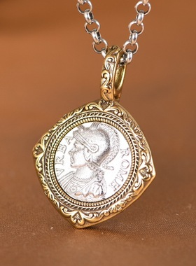 镀金硬币头像银吊坠小众设计女款