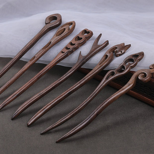 皮灰木发簪古风发饰 新中式木质发钗簪子檀木簪盘发头饰汉服配饰