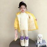 女小童洋气连帽棉服冬季2025新款女轻薄中长款棉衣冬装外套潮P115，童装棉衣，祺妙童装