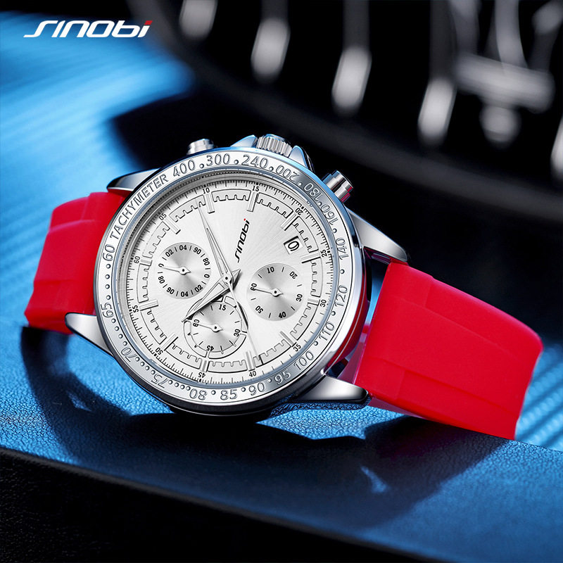 sinobi士手表多功能六针嘻哈运动友风硅胶带日历石英表9885
