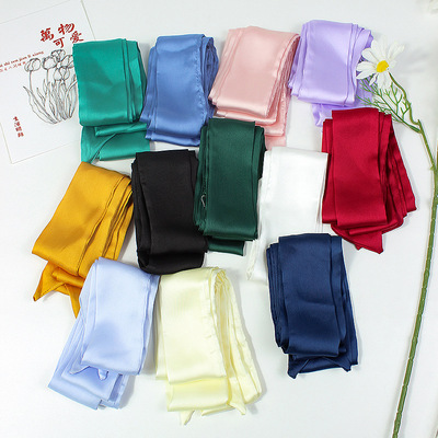 缎面纯色丝巾发带韩国新款长条绑发蝴蝶结发饰女气质仿真丝腰带