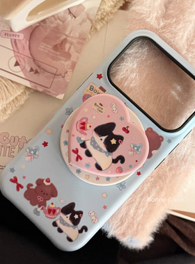 猫狗日记15适用苹果16pro手机壳磁吸支架17romax菲林硬壳15少女心