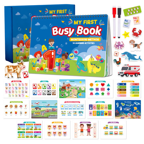 跨境英语启蒙安静贴贴书busybook魔术贴反复贴纸书儿童早教翻翻书