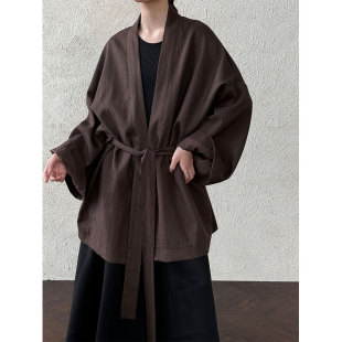 纯色中长款 新款 绑带风衣外套8503 日系慵懒道袍级感女秋季 云想