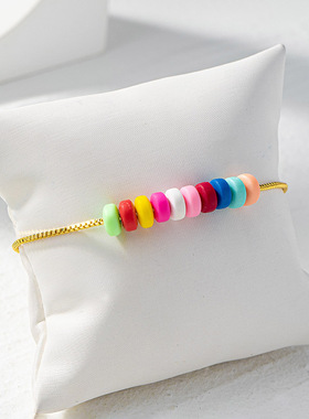 夏季ins风泫雅多彩波西米亚风手链串珠彩虹设计小众18K真金手饰