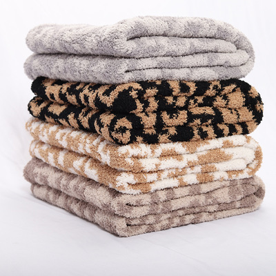 Leopard Print Blanket fleece-lined Jacquard Sofa Nap Blanket