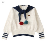 女童2025年春秋新款温柔学院风毛衣女大童袖口条纹甜美针织衫上衣，童装毛衣，祺儿童装