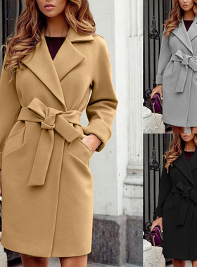 women's coats outwear Ladies jacket tops 女腰带外套毛呢大衣