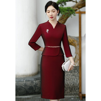 喜婆婆旗袍中年妈妈婚宴装2025秋新款礼服端气质结婚红色长袖年轻