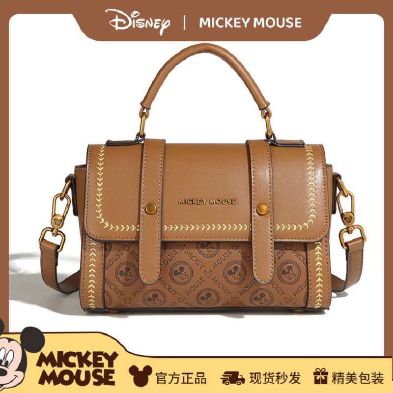 Disney迪士尼米奇女生复古剑桥包通勤手提包肩包斜挎包压纹时尚