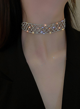 欧美性感网红超闪水钻颈链chocker锁骨链女脖子饰品韩国短款项链