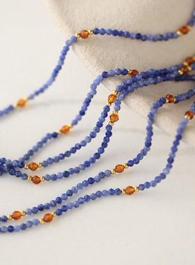 天然石蓝纹石镀18K金锁骨链