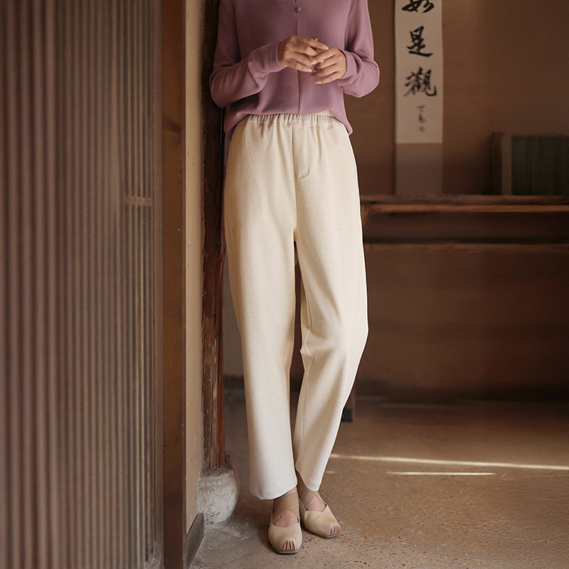 女裤2026秋冬新款休闲裤女松紧腰天丝羊毛收腿萝卜裤加厚防风裤仙