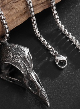 temu乌鸦钛钢欧美新款吊坠