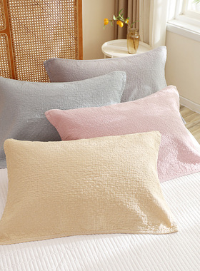 日式纯棉纱布枕巾一对装学生宿舍家用成人全棉柔软枕头盖巾格子