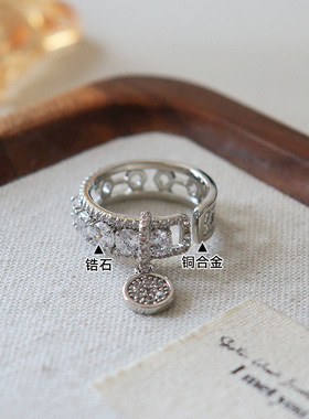 新款时尚精致锆石戒指女ins风复古轻奢气质百搭设计感开口指环女