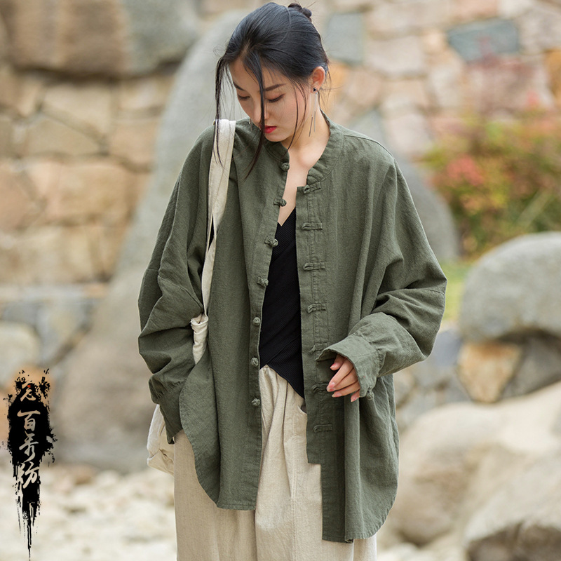 2023春夏棉麻女装新款苎麻做旧砂洗改良禅系茶服旅拍开衫女式外套