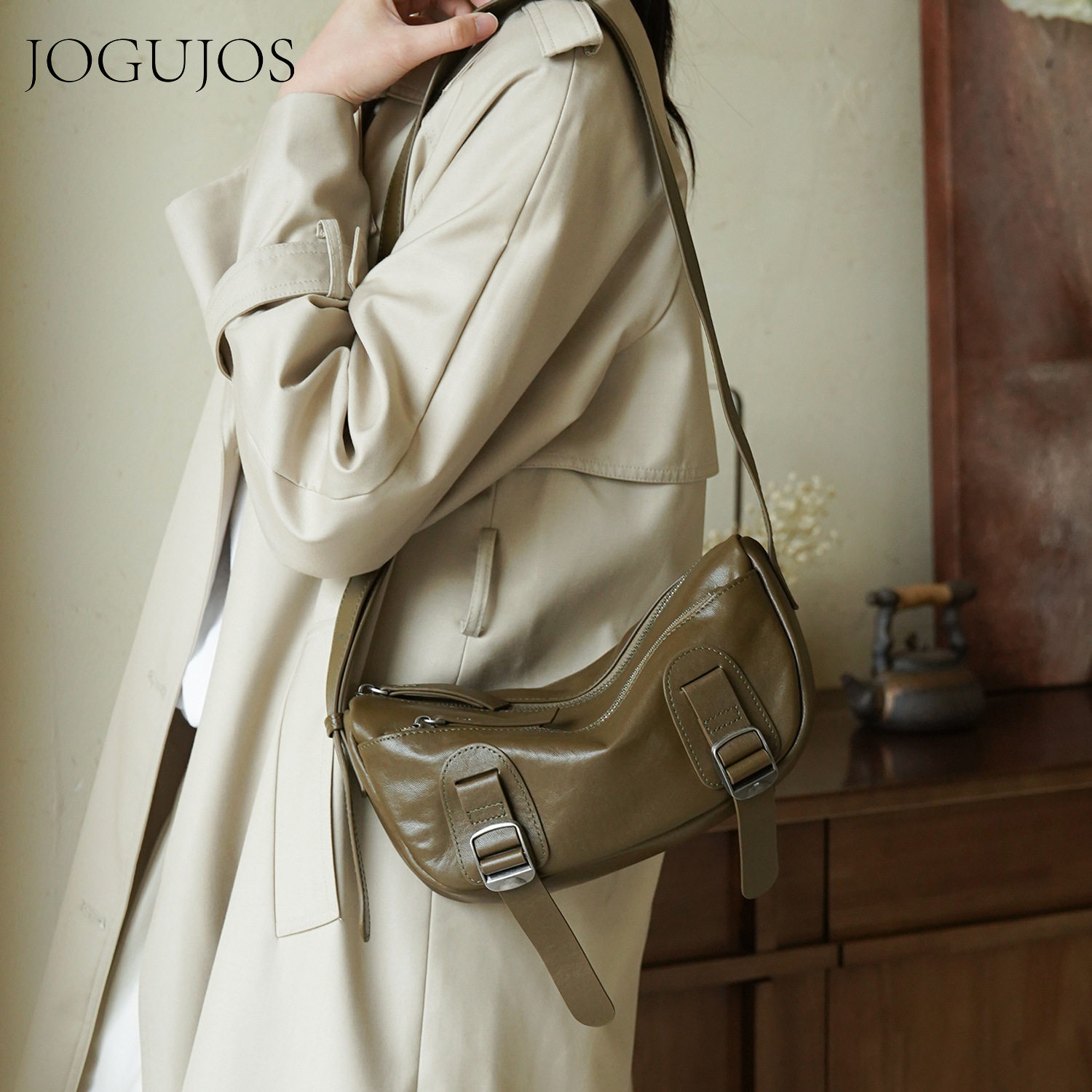 JOGUJOS真皮肩包韩式时尚女包斜挎包休闲通勤百搭包包女腋下包
