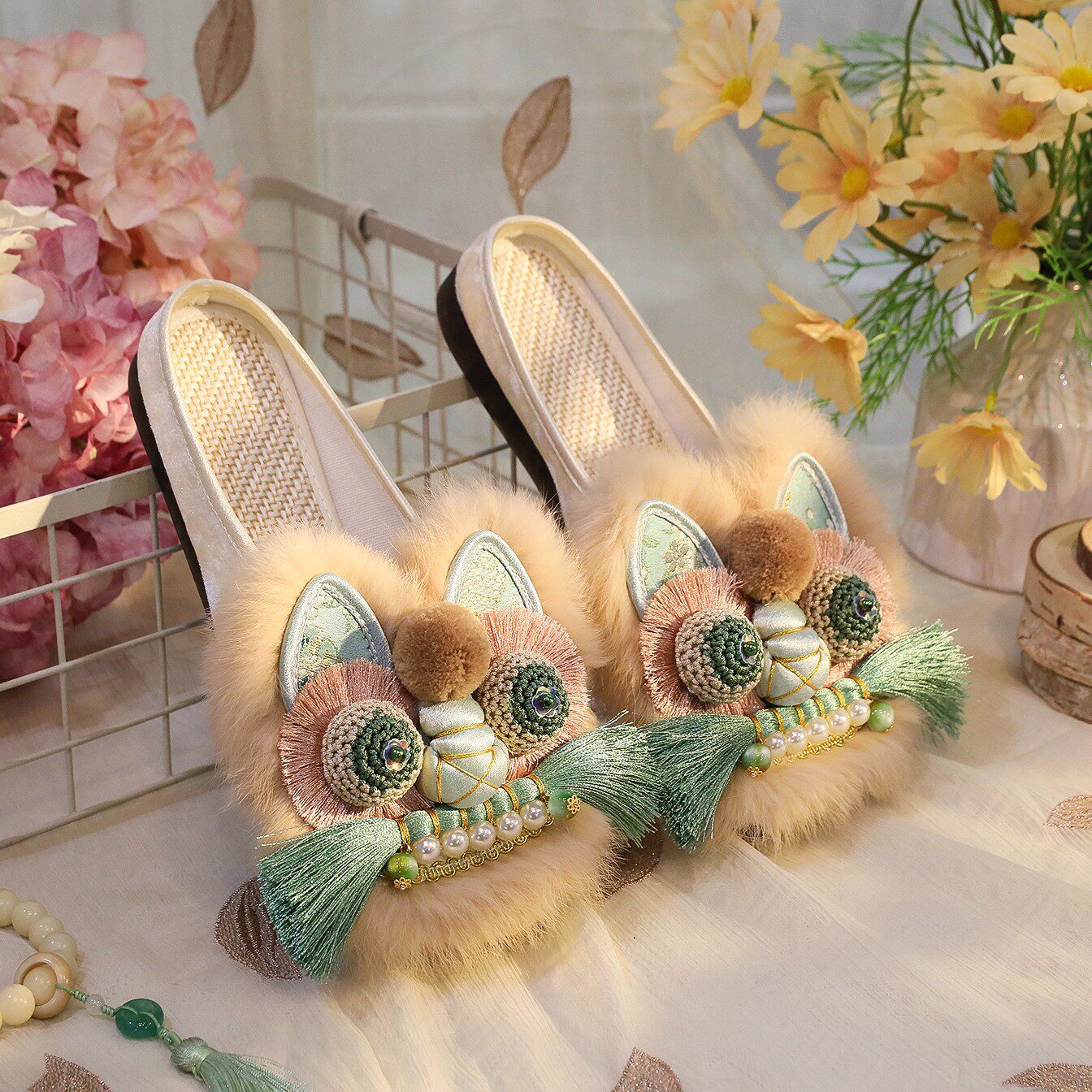 春夏手工民族风透气虎头鞋女古风老北京布鞋软底国潮汉服绣花拖鞋