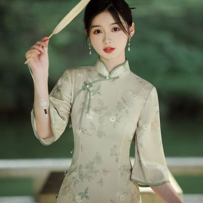 荷旗简2025春季新款复古文艺时尚优雅美丽大方长款改良旗袍连衣裙