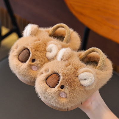 儿童棉拖鞋冬男童女童可爱室内家居防滑男宝宝小童有松紧带毛拖鞋